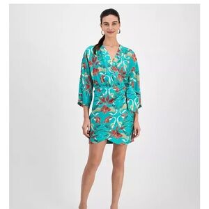 INC International Concepts Teal and Coral Floral Dress